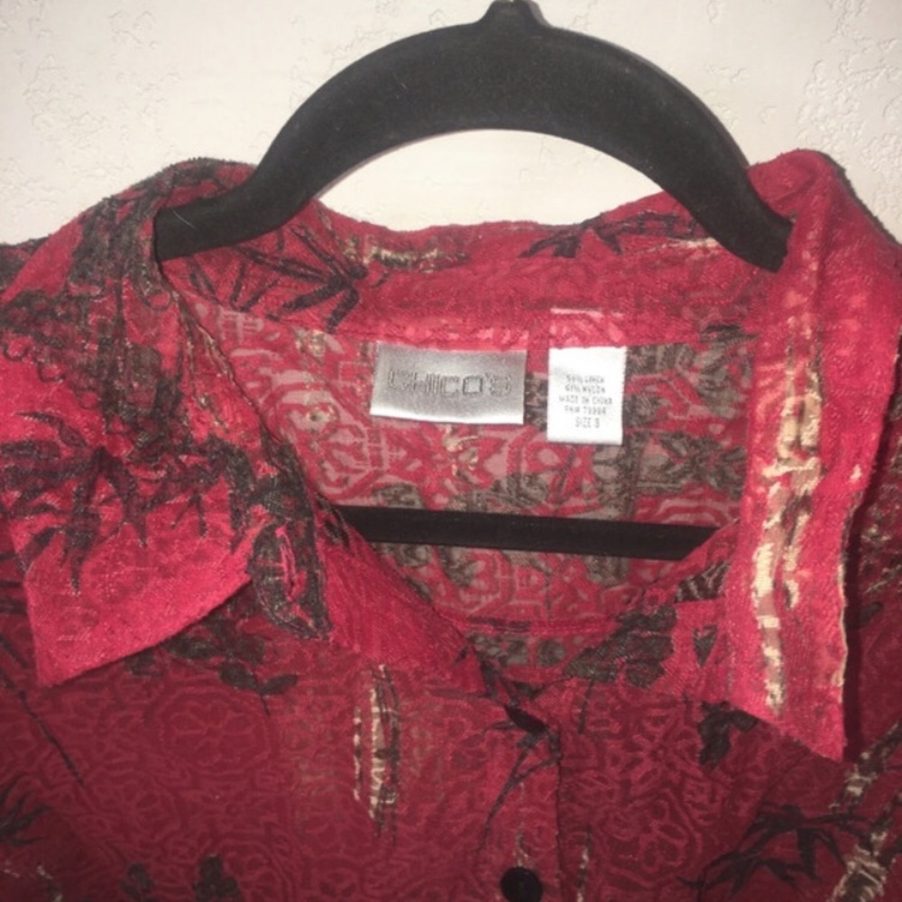 Red Floral Button-Up Shirt - Picture 2 of 3